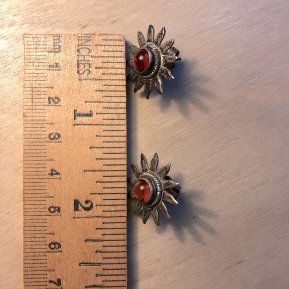 Vintage 90s Amber Cabochon Sunburst Earrings - Picture 3 of 4